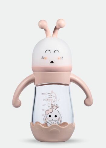 M05-Pink  Glass Bottle: 240ML/8 OZ Capacity with Soft Handle and Protective Base - Pink alien